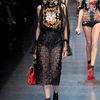 Dolce & Gabbana Fall 2012 SeeThrough KneeLength Lace Pencil Skirt In Black  in Black (black, pink, yellow) - Lyst