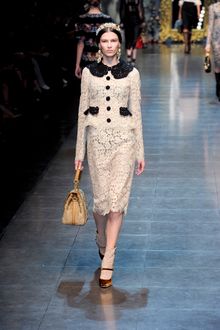 Dolce & Gabbana Fall 2012 Knee Length See Through Lace Pencil Skirt In Beige - Lyst
