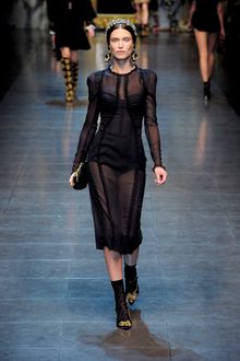 Dolce & Gabbana Fall 2012 Sheer Ruffle Trimmed Midi Dress - Lyst