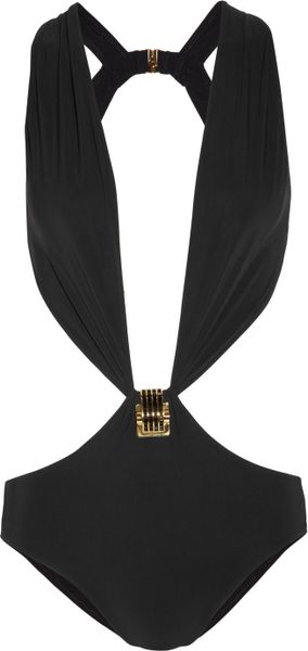 Gucci PlungeFront CrystalEmbellished Swimsuit in Black - Lyst