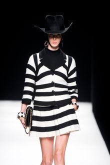 Moschino Fall 2012 Short Single-Breasted White Striped Coat with Black Collar - Lyst