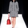 Moschino Fall 2012 Long Black and White Checkered Coat with Velvet Embellished Collar  in Black - Lyst