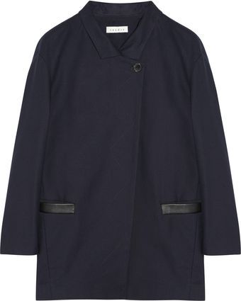  Leather-trimmed Cotton Coat 