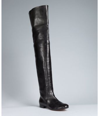 Celine Black Leather Thigh-high Flat Boots - Lyst