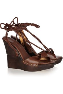 Diane Von Furstenberg Wooden-wedge Leather Sandals - Lyst