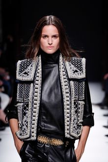 Balmain Fall 2012 Heavily Embellished Collar-Less Structured Gilet In Silver And Black  - Lyst