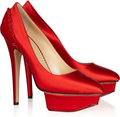 Charlotte Olympia Paloma Fanpleat Satin Pumps in Red - Lyst