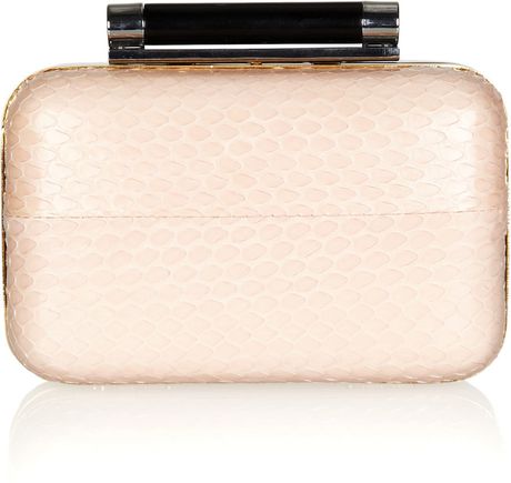 Diane Von Furstenberg Tonda Watersnake Box Clutch in Beige (pink) - Lyst