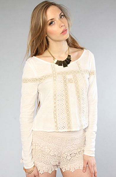 Free People The Pieced Lace Top in Beige - Lyst