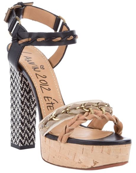 Lanvin Woven Block Heel Sandal in Gold (black) - Lyst