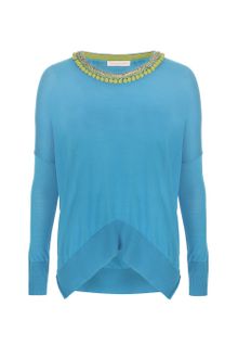 Matthew Williamson Embroidered Silk Knit Curved Hem Jumper - Lyst
