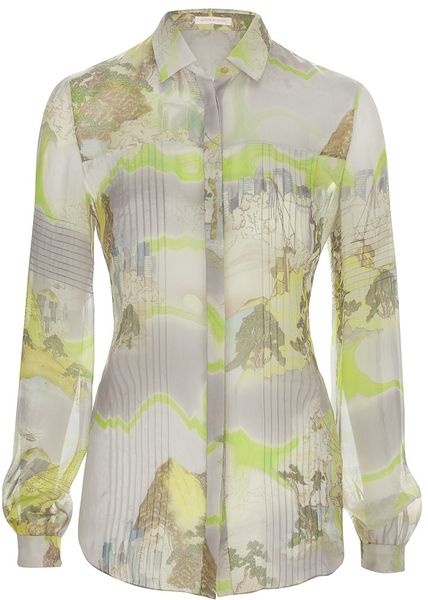 Matthew Williamson Kyoto Chiffon Pintuck Blouse in Yellow (grey) - Lyst