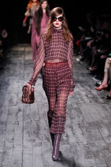 Nina Ricci Fall 2012 Pink Printed Long Sleeve Sheer Top With High Collar - Lyst