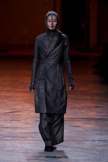 Rick Owens Fall 2012 Asymmetric Collar Leather Coat - Lyst