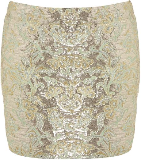 Topshop Floral Jacquard Mini Skirt in Green - Lyst
