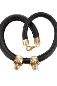 Alexander McQueen Double Leather Skull Bracelet - Lyst