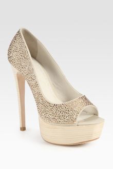 Alice + Olivia Crystalcoated Satin Peep Toe Platform Pumps - Lyst