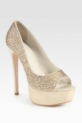 Alice + Olivia Crystalcoated Satin Peep Toe Platform Pumps