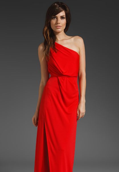 Bcbgmaxazria One Shoulder High Slit Maxi Dress in Red (red berry)