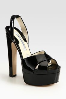 Brian Atwood Manhattan Patent Leather Slingback Platform Sandals - Lyst