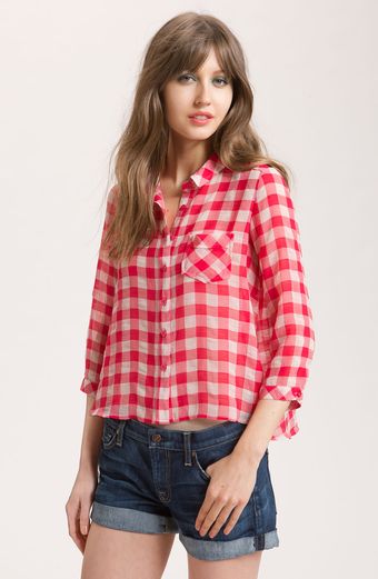 Free People Sheer Boxy Gingham Check Shirt - Lyst