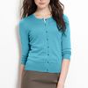 Halogen Three Quarter Sleeve Crewneck Cardigan in Blue (heather aqua plumage) - Lyst