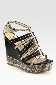 Kors By Michael Kors Cardwell Snake-print Leather Wedge Sandals - Lyst