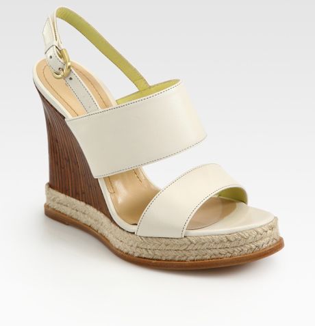 Pollini Leather Slingback Espadrille Wedge Sandals in Beige (white) - Lyst