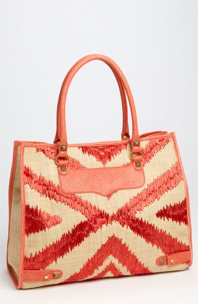 Rebecca Minkoff Diamond Straw Tote in Beige (coral) - Lyst