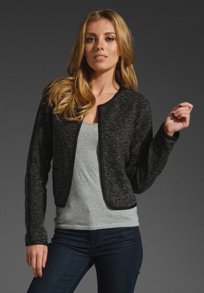 Theory Ladonia Tweed with Leather Piping Blazer in Black/white in Gray (black & white) - Lyst