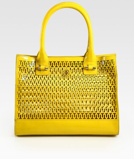 Tory Burch Mini Georgiana Patent Leather Tote Bag in Yellow - Lyst
