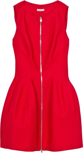Alaïa Zip Front Structured Dress in Red - Lyst