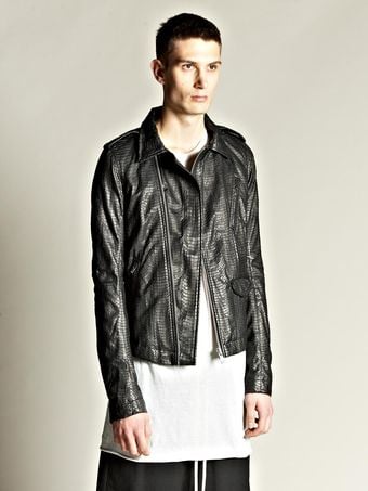Rick Owens Mens Water Python Leather Biker Jacket - Lyst