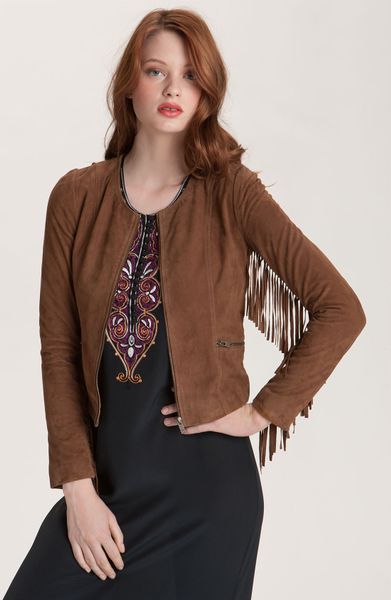 Winter Kate Sattar Fringe Sleeve Suede Jacket in Brown (cognac) - Lyst
