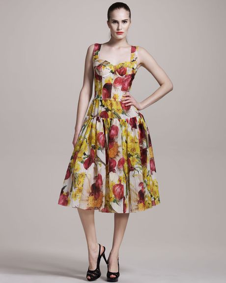 Dolce & Gabbana Onionprint Bustier Dress in Yellow - Lyst