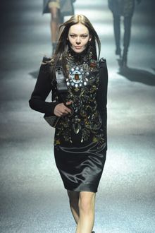 Lanvin Fall 2012 Black Satin Mini Dress With Gold Brocade Glittering Applique Work  - Lyst