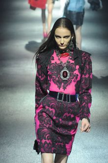 Lanvin Fall 2012 Long Sleeve Bi Colour Short Cocktail Dress Embelliished with Lace - Lyst