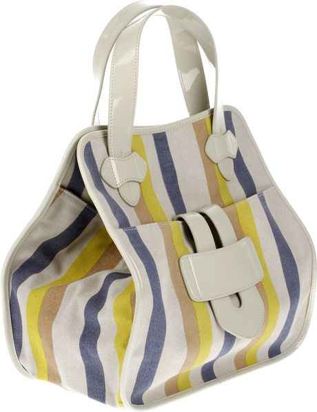 Tila March Zelig Tote Bag in Striped Canvas and Pattern Leather in Multicolor (blue) | Lyst
