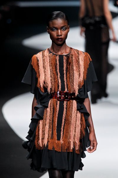 Viktor & Rolf Fall 2012 Ruffled Mini Dress With Mink Trim in Brown - Lyst
