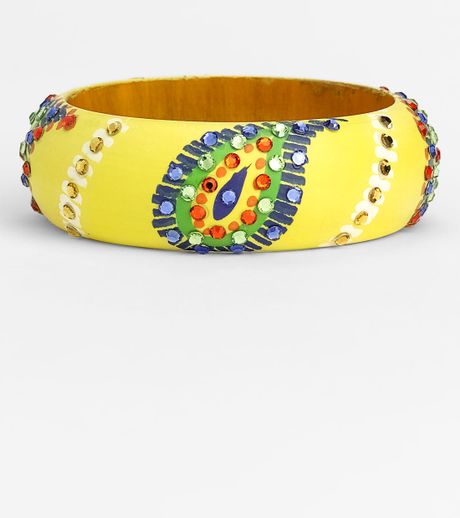 Cara Accessories Medium Painted Paisley Bangle in Yellow (yellow multi) - Lyst
