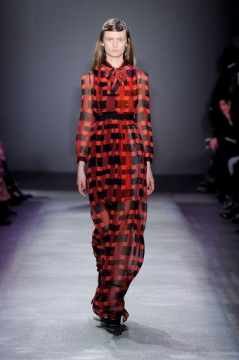 Giambattista Valli Fall 2012 Sheer Graphic Print Pussy-Bow Gown - Lyst