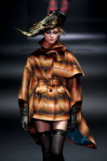 John Galliano Fall 2012 Two Toned Cinched Poncho Coat With Cape Shoulder Details & Ruffled Neck - Lyst