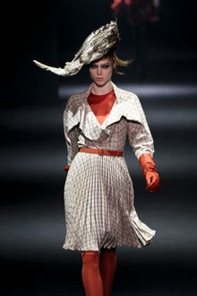 John Galliano Fall 2012 Knee Length Dress With Ruffled Neckline & Pleated Skirt In Checkered Design - Lyst