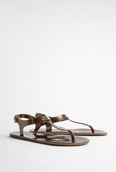 Michael Michael Kors Bronze Mk Plaque Flat Sandal in Gold (bronze) | Lyst