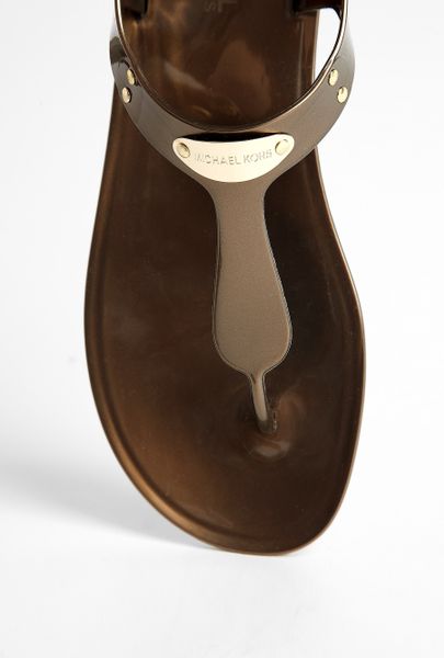 Michael Michael Kors Bronze Mk Plaque Flat Sandal in Gold (bronze) | Lyst