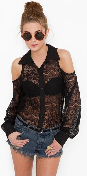 Nasty Gal Cutout Lace Blouse  Black in Black - Lyst