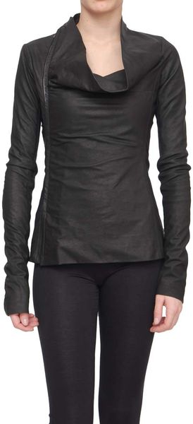 Rick Owens Leather Jacket with Decentralized Zip - Lyst