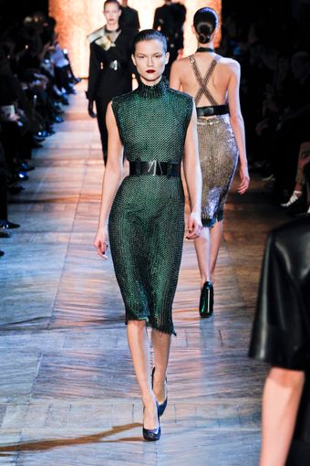 Yves Saint Laurent Fall 2012 Green Sparkling Turtleneck Sleeveless Midi Dress - Lyst