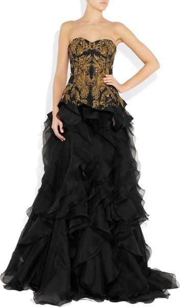 Alexander Mcqueen Embroidered SilkFaille and Organza Gown in Gold (black) - Lyst