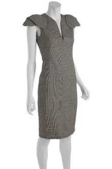 Alexander McQueen Grey Plaid Stretch Wool Samurai Shoulder Pencil Dress - Lyst
